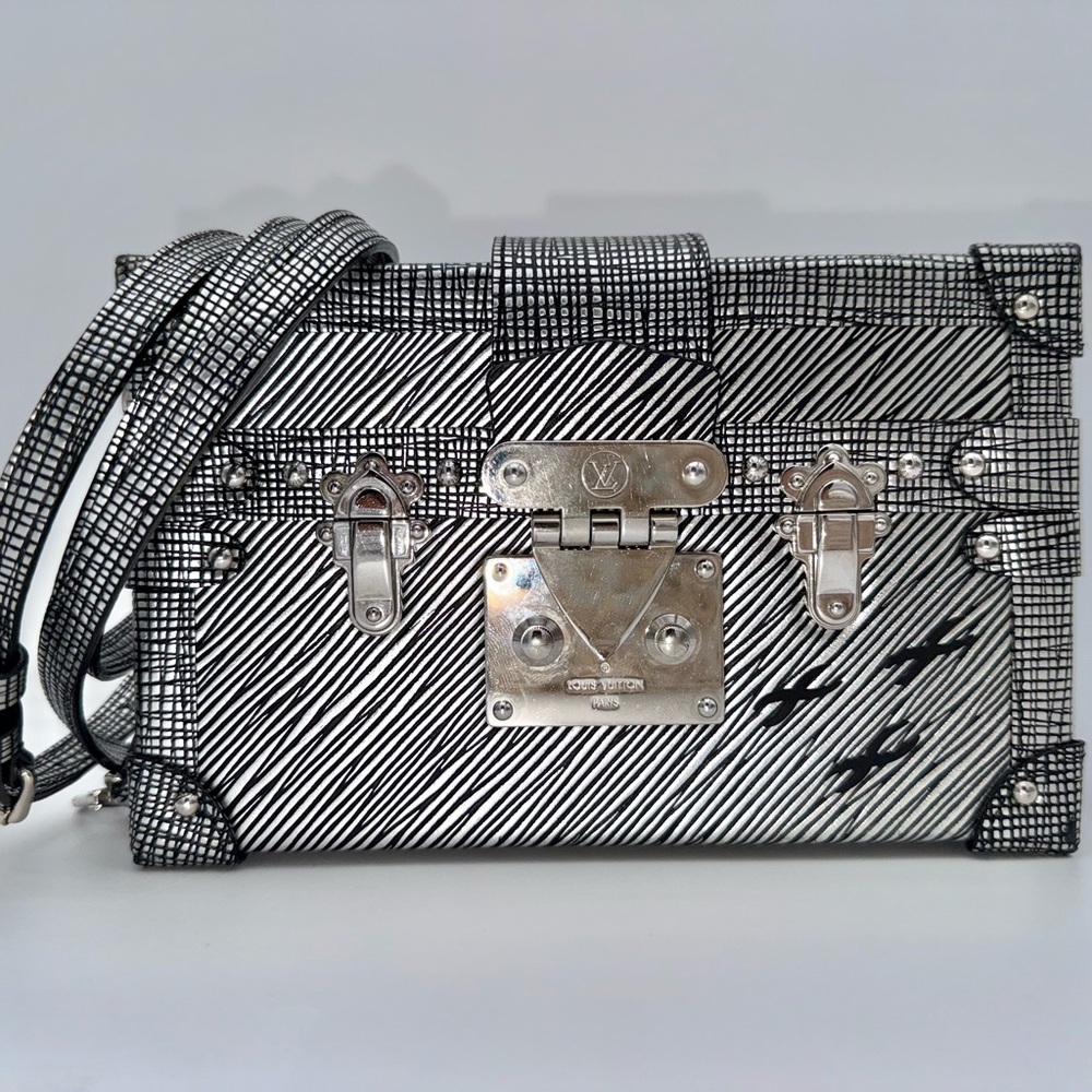 Louis Vuitton Black & White Striped Petite Malle Crossbody